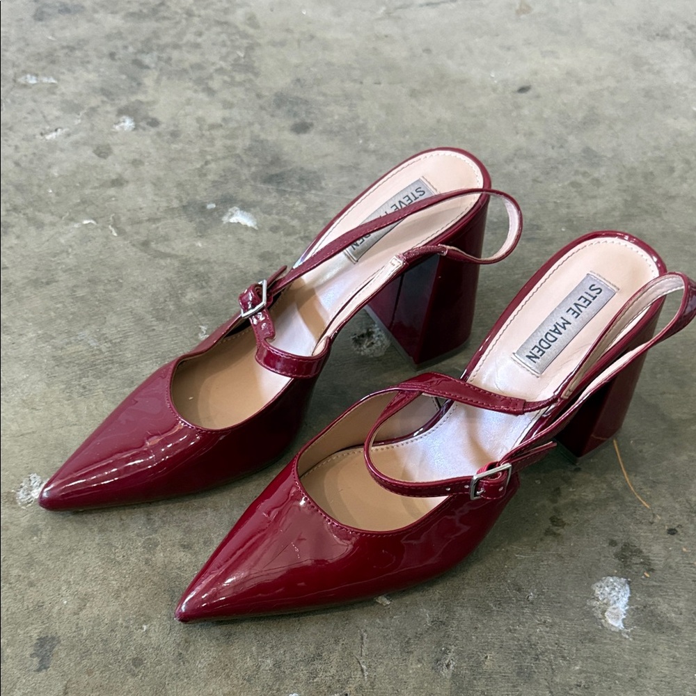 Steve Madden Burgundy Patent Pointed Slingback Block Heels